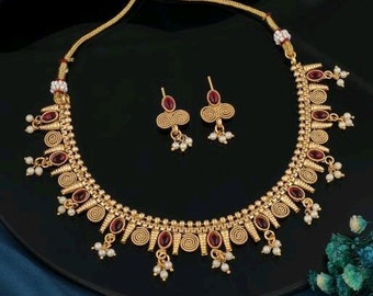 South indian temple light weight necklace/kuchipudi bharatnattyam jewellery/saree wear necklace/goddess jewellery/south wedding necklace
