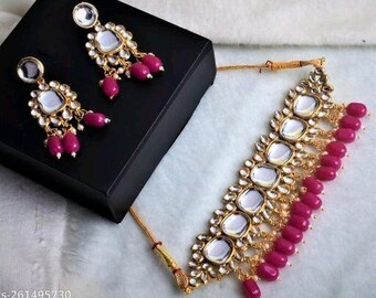 Conjunto de joyería étnica/collar kundan/kundan haar/collar/conjunto de joyas de boda/collar kundan de bollywood/collar con pendientes