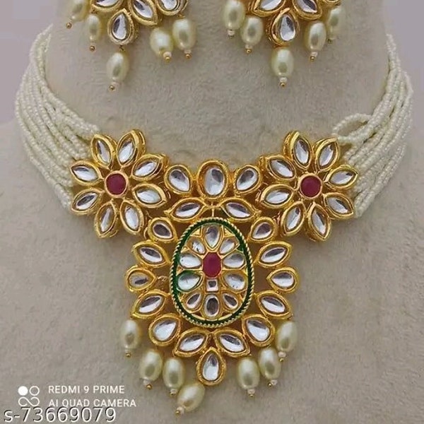 Sabyasachi inspired beautiful kundan choker set/yellow kundan choker set with earrings/rajputi jewelry/wedding necklace/eid jewellery