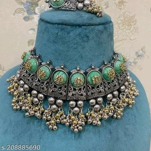 Wedding Heavy necklace/oxidized choker/beautiful oxidized floral choker necklace set/oxidized necklace/indian jewellery/oxdiized chokers set
