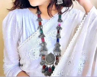 Beautiful handmade big heavy necklace/oxidized design necklace/silver necklace/afghani jewellery/jewellery set/necklace with earrings