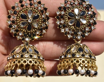 Zwart witte jhumka/bollywood jhumka/vintage oorbellen/tribel oorbellen/afgani jhumka/tempel oorbellen/sari slijtage/etnische slijtage sieraden/jhumka