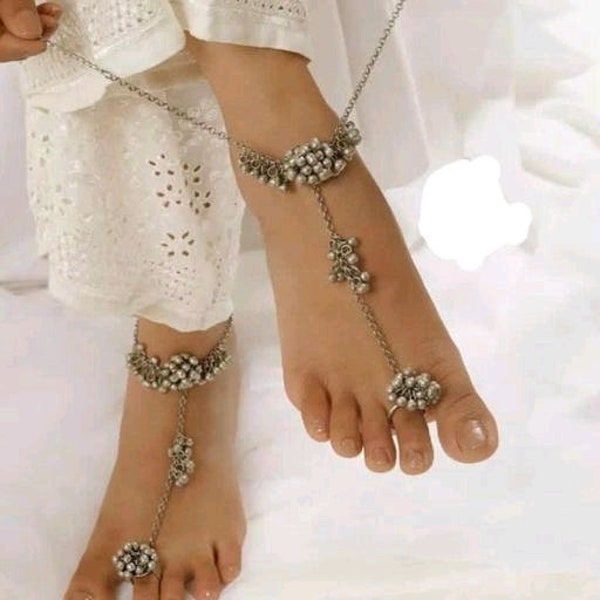 Trendy indian Oxidized Anklets Feet Bracelet/Ankle Chain Ghungroo Sounds bells/Traditional Indian Anklet Pair/daily wear anklets for women