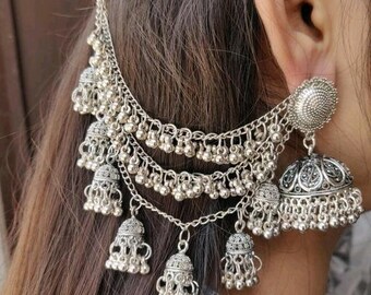 Boucles d'oreilles Bahubali en argent/ Bijoux indiens/ Bijoux Bollywood/ Jhumkas/ Boucles d'oreilles indiennes/ Boucles d'oreilles en argent/ Boucles d'oreilles Devsena/ Sahare/ Pendentifs