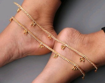 Delicate Gold Anklet/Indian anklets/antique gold anklets/indian traditional anklets/indian payal/boho jewelry/delicate chain/golden payal