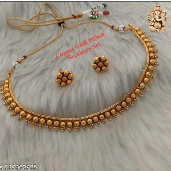 Collier traditionnel en plaqué or avec boucles d'oreilles/ensemble ras de cou inspiré de Sabyasachi/ensemble de colliers polki/derniers bijoux kundan/bijoux indiens