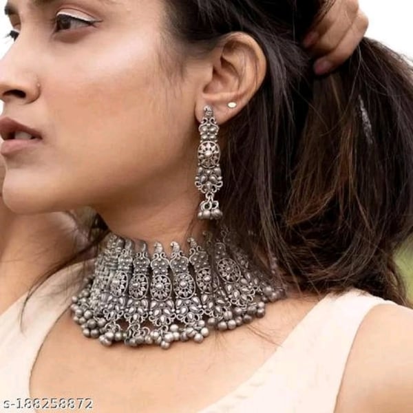 Wedding Heavy necklace/oxidized choker/beautiful oxidized floral choker necklace set/oxidized necklace/indian jewellery/oxdiized chokers set