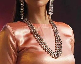 Rajgharana layered beautiful necklace with earrings/lundan indian fancy necklace/kundan choker set/saree wear necklace/kundan earring