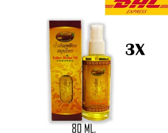 Yellow Oil Massage Spray Plai Extract Thai herbs Aches Pains Relieve 80ml. 3X