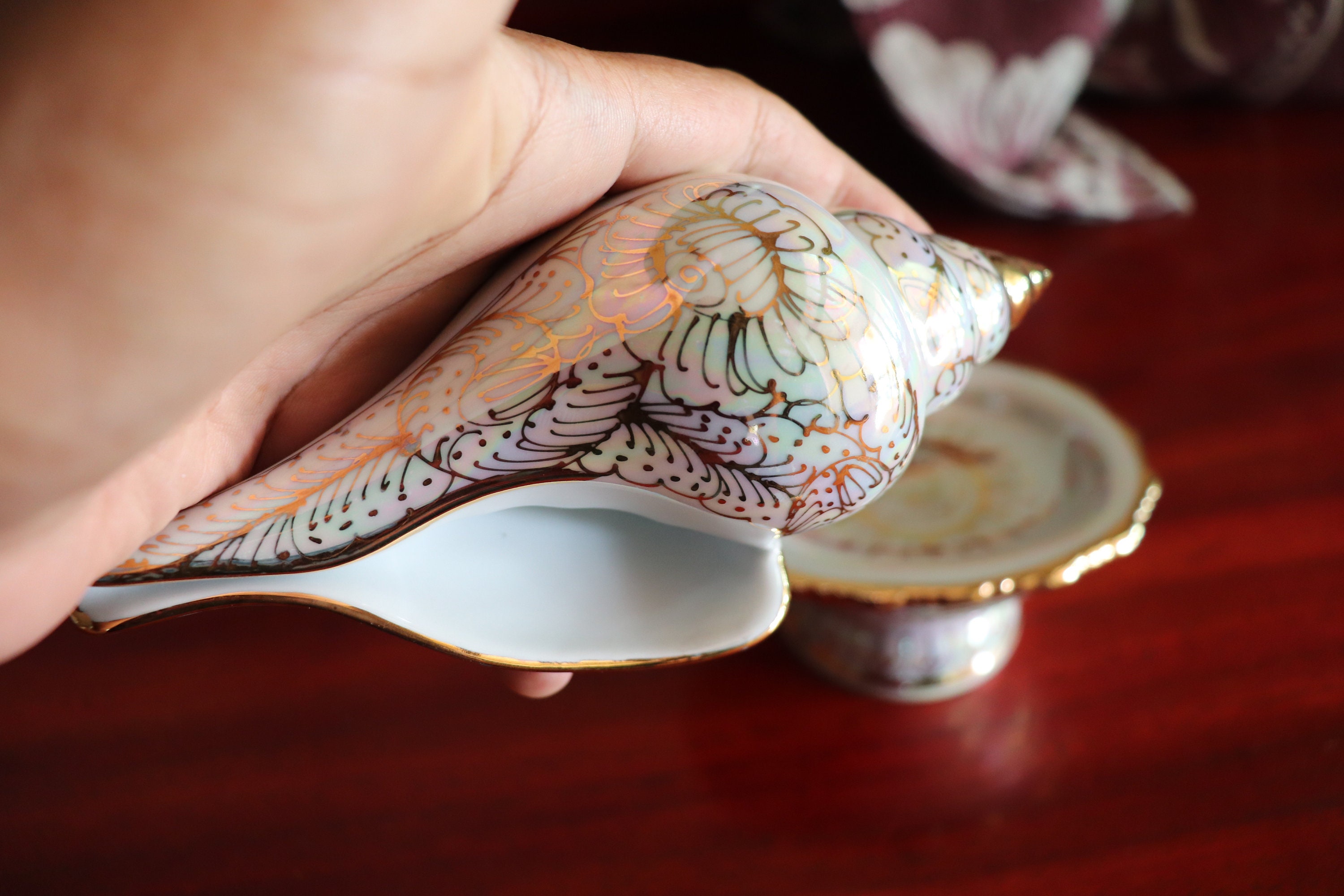 Conch Shell Craft Tray Pedestal Benjarong Pearl Coating Thai Etsy