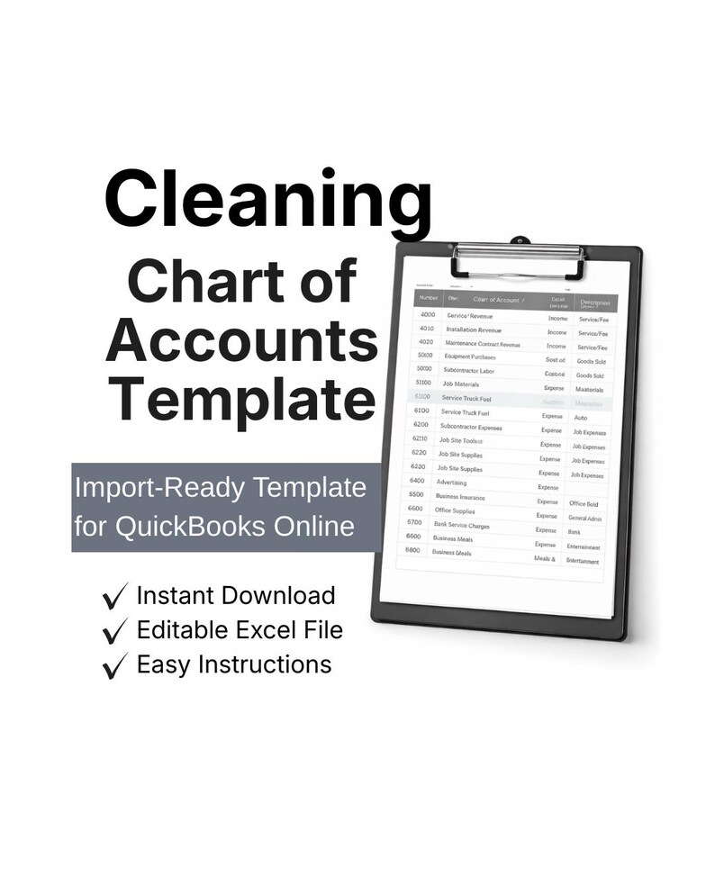 Cleaning Business Chart of Accounts Template for Quickbooks | Cleaning ...