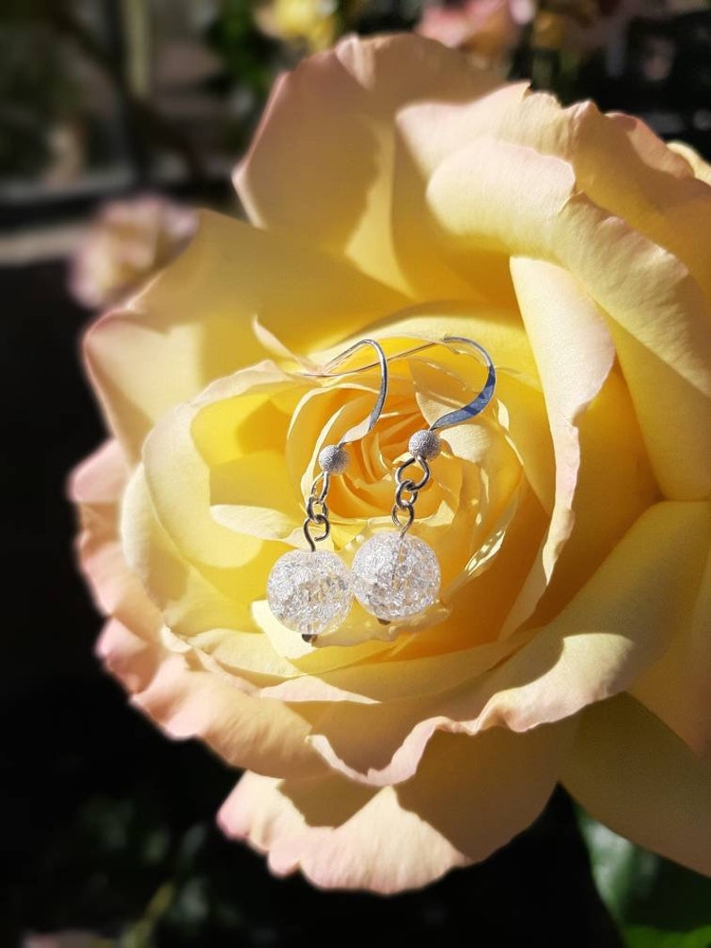 whitecracked glass earrings with a .925 sterling silver french hook