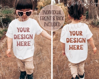 Toddler Girl 3001T Kids White T-Shirt | Front and Back Mockup | Bella Canvas 3001t Kids Mockup | Fall Outdoor Mockup | JPEG Image