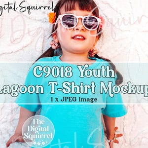 Youth Comfort Colors 9018 Lagoon T-Shirt Mockup | Toddler Girl C9018 Shirt Mock Up | Kids Trendy Summer Mockup | JPEG File
