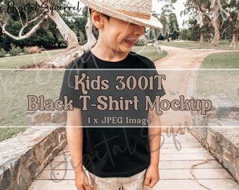 Kids Bella Canvas 3001T Black T-Shirt Mockup | Kids Tshirt Mockup | Boy T-Shirt Mockup | Kids Outdoor Mockup | JPEG File