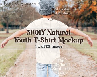 Youth Bella Canvas 3001Y Kids Natural T-Shirt Mockup | Back View Mock Up of a Boy wearing a 3001y Tee Shirt | JPEG File