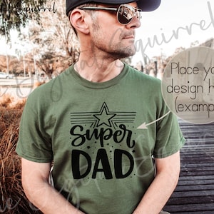Gildan 2000 Military Green T-Shirt Mockup | Men&#39;s Green Tshirt Mockup | Male Model Outdoor Mockup | JPEG File