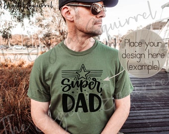 Gildan 2000 Military Green T-Shirt Mockup | Men's Green Tshirt Mockup | Male Model Outdoor Mockup | JPEG File