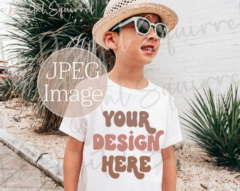 Kids Bella Canvas 3001T White T-Shirt Mockup | Boy 3001t Outdoor Summer Mockup | Trendy Kids Mock Up | JPEG File