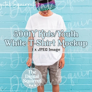 Youth Bella Canvas 3001Y White T-Shirt Mockup | Outdoor Summer Mock Up Photo of a Boy wearing a 3001y Kids Tee Shirt | JPEG File