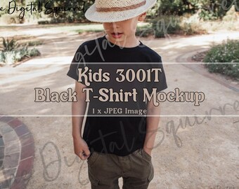 Kids Bella Canvas 3001T Black T-Shirt Mockup | Kids Tshirt Mockup | Boy T-Shirt Mockup | Kids Outdoor Mockup | Kids Boho Mockup | JPEG File