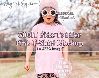 Kids Bella Canvas 3001T Pink T-Shirt Mockup | Outdoor Lifestyle Mock Up of a Girl wearing a 3001t Toddler Tee Shirt | JPEG File