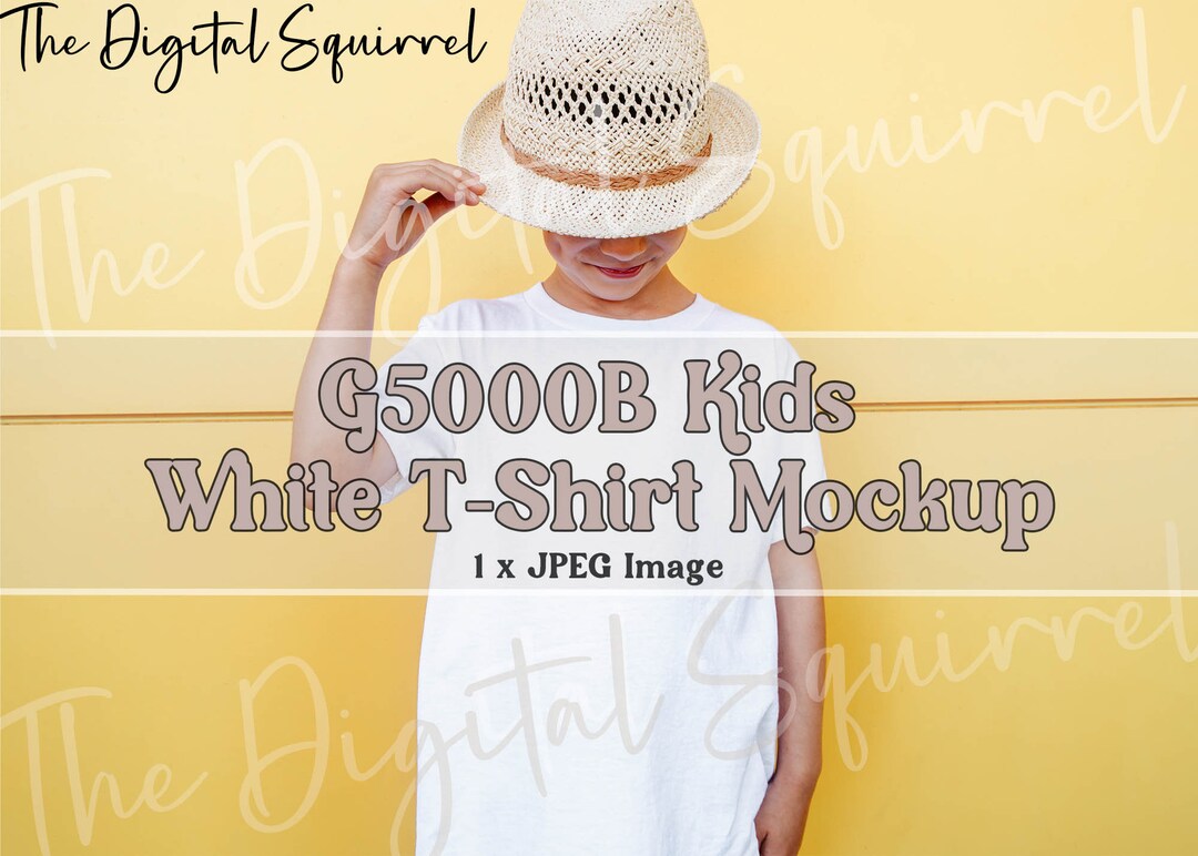 Kids Gildan 5000B White T-shirt Mockup | Youth 5000B Summer Outdoor ...