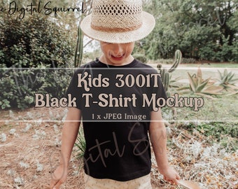 Kids Bella Canvas 3001T Black T-Shirt Mockup | Kids Tshirt Mockup | Boy Toddler T-Shirt Mockup | Kids Outdoor Mockup | JPEG File