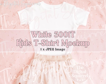 Kids Bella Canvas 3001T White T-Shirt Mockup | Toddler Girl 3001t Tulle Skirt Flat Lay Mock Up | Little Girl Birthday Mockup | JPEG File