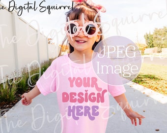 Youth Comfort Colors 9018 Blossom T-Shirt Mockup | Girl 9018 Shirt Mockup | Kids Spring/Summer Outdoor Mock Up | JPEG File