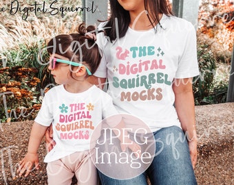 Mother Daughter Mockup | Bella Canvas White 3001 and 3001t T-Shirt Mock Up | Mommy Daughter Mother's Day Shirt Mockup | JPEG File