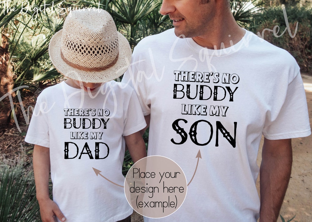 Father Son Mockup | Father'S Day Mockup | Family T-Shirt Mockup | Father Son White Tshirt Outdoor Mockup | Matching White Tshirt Mockup