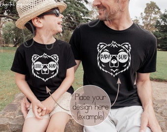 Father Son Mockup | Father's Day Mockup | Family T-Shirt Mockup | Father Son Black Tshirt Mockup | Bella Canvas 3001 & 3001t Black Mockup