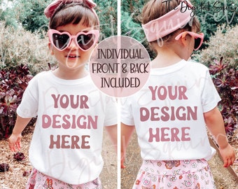 Toddler Girl 3001T Kids White T-Shirt | Front and Back Mockup | Kids Bella Canvas 3001t | Spring Summer Outdoor Mockup | JPEG Image