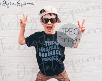Bella Canvas Kids 3001T Black T-Shirt Mockup | Boy 3001t Black TShirt Outdoor Mockup | Children's Summer Mockup | JPEG File