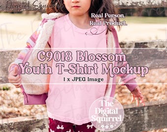 Youth Comfort Colors C9018 Blossom T-Shirt Mockup | Outdoor Mock Up Photo of a Girl wearing a 9018 Kids Tee Shirt | JPEG File
