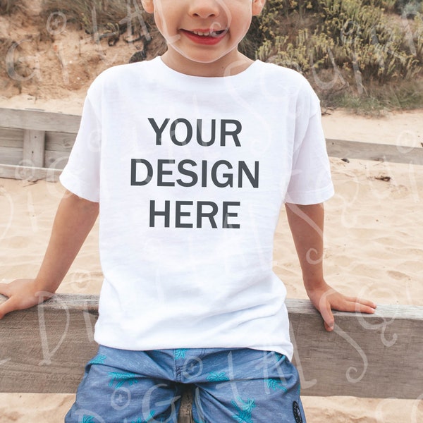 Kids Bella Canvas 3001T White T-Shirt Mockup | Kids Beach Mockup | Kids Outdoor Summer Mockup | Child 3001T Model Mockup | JPEG File