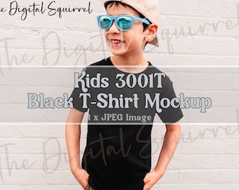 Bella Canvas Kids 3001T Black T-Shirt Mockup | Boy 3001t Mockup | Kids Black TShirt Outdoor Mockup | JPEG File