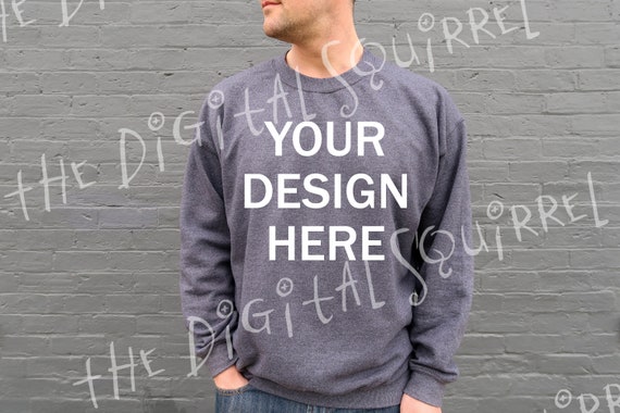 Download Gildan 18000 Dark Heather Mockup Gildan G180 Sweatshirt Etsy