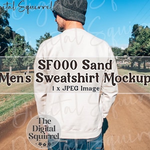 Gildan SF000 Sand Sweater Mockup | Back View | Outdoor Lifestyle Mock Up Photo of a Man wearing an SF000 Sweatshirt | JPEG Image