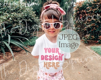 Toddler Girl 3001t T-Shirt Mockup | Kids Bella Canvas 3001T White Mockup | Cute Children's Spring/Summer Outdoor Mockup | JPEG File