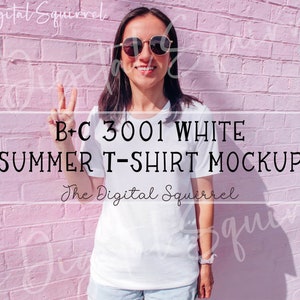 Bella Canvas 3001 White T-Shirt Mockup | Women&#39;s Summer Lifestyle Mockup | JPEG Image