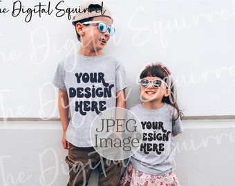 Sibling Mockup | Kids Bella Canvas 3001t Athletic Heather T-Shirt Mockup | Brother & Sister Cute Kids 3001t Toddler Mockup | JPEG File