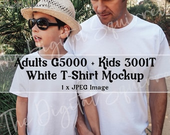 Vater-Sohn-Mockup | Vatertags-Mockup | Familien-T-Shirt-Mockup | Weißes T-Shirt für Papa und Sohn (Outdoor-Mockup) | Passendes weißes T-Shirt-Mockup