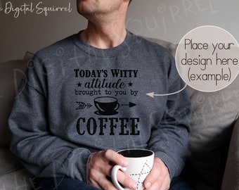 Gildan 18000 Dark Heather Mockup | Gildan G180 Sweatshirt Mockup | Men's Model Mockup