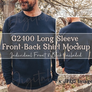 Herren Langarmshirt Mockup | Gildan 2400 Navy Mock Up Vorder- und Rückseite | Outdoor Modell Mockup | JPEG Bild