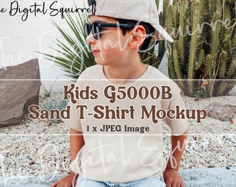 Kids Gildan 5000B Sand T-Shirt Mockup | Boy 5000B Mock Up | Kids Trendy Summer Mockup | JPEG File