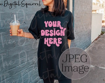 Comfort Colors C1717 Black Oversized T-Shirt Mockup | Women's C1717 Summer Lifestyle Mock Up | JPEG Image