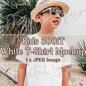 Kids Bella Canvas 3001T White T-Shirt Mockup | Boy 3001t Outdoor Summer Mockup | Trendy Kids Mock Up | JPEG File