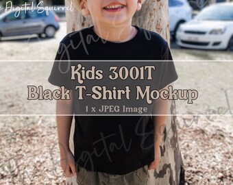 Kids Bella Canvas 3001T Black T-Shirt Mockup | Kids Tshirt Mockup | Boy Toddler T-Shirt Mockup | Kids Outdoor Mockup | JPEG File